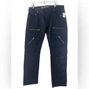 NWT A. Tizano Black Cargo Pants with Gold Zippers